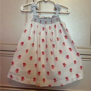 Girls White Sundress with Red Floral Print